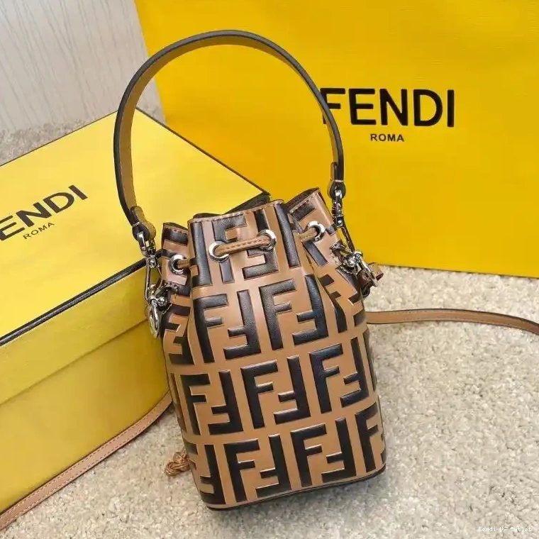 Affordable FF Mini In Khaki Bag Bucket Calf Motif Tresor Fendi Mon Leather 0404 HOT SALE